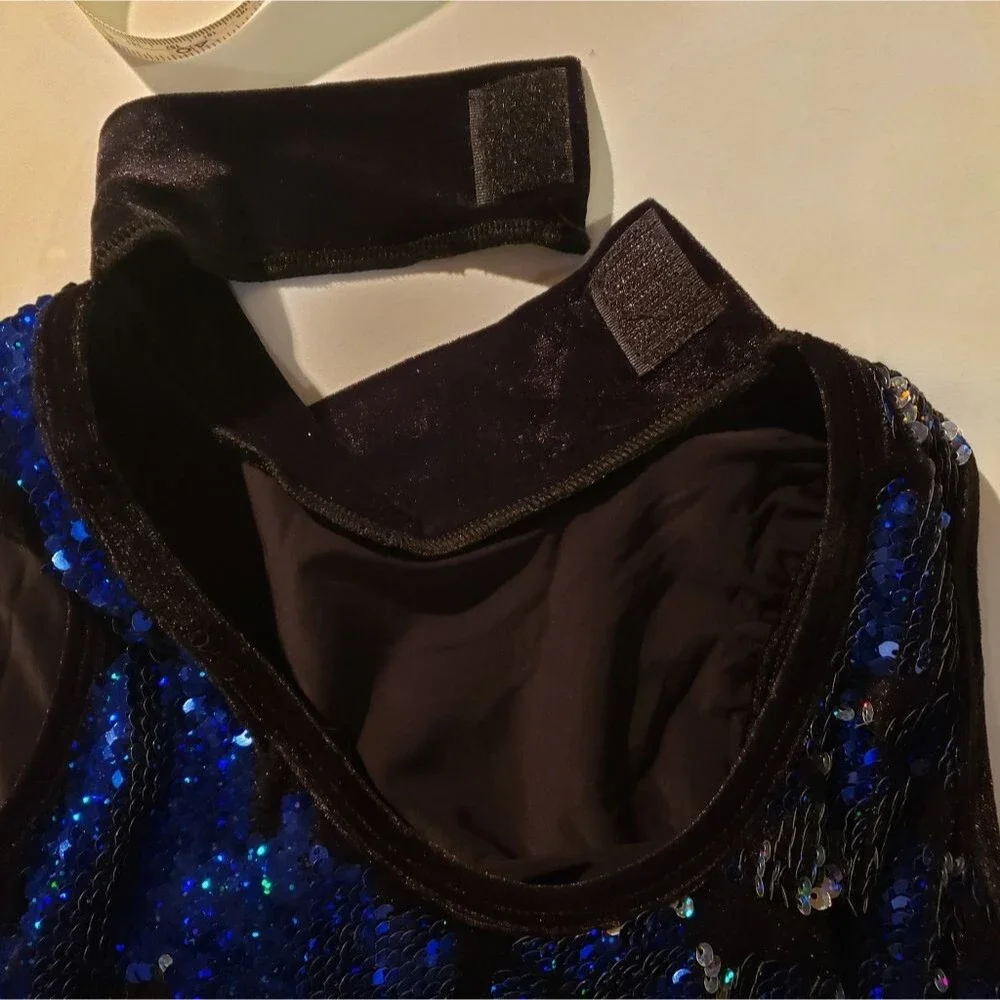 Jazz, Tap, Hip Hop Dance Costume, Blue & Black, Medium Adult